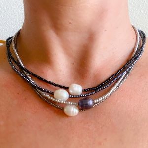 Genuine fresh water Pearl and bead necklace with magnet clasp.